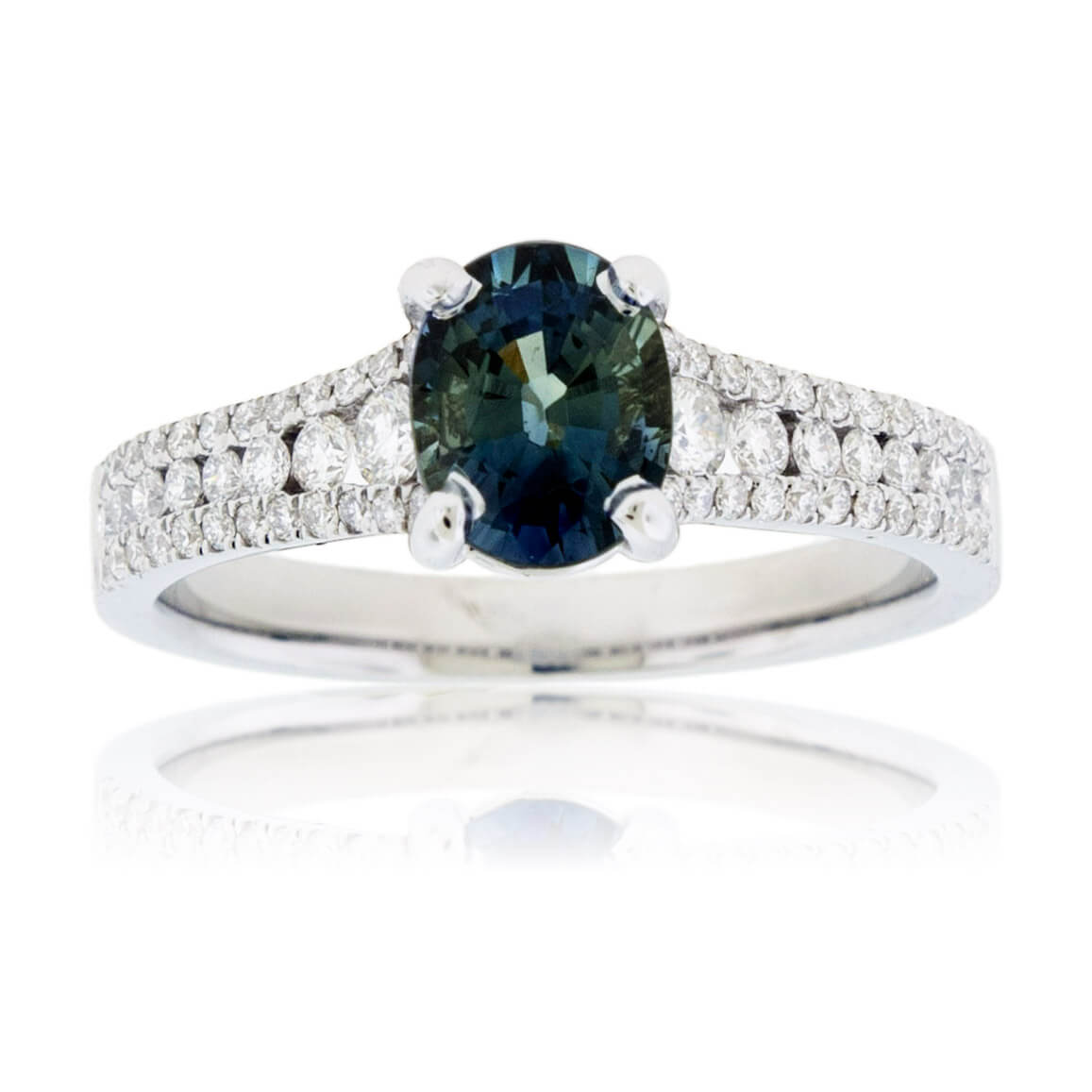 Peacock Blue-Green No Heat Sapphire & Diamond Ring - Park City Jewelers