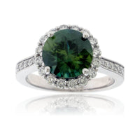 Peacock Blue-Green Sapphire & Diamond Halo Ring - Park City Jewelers