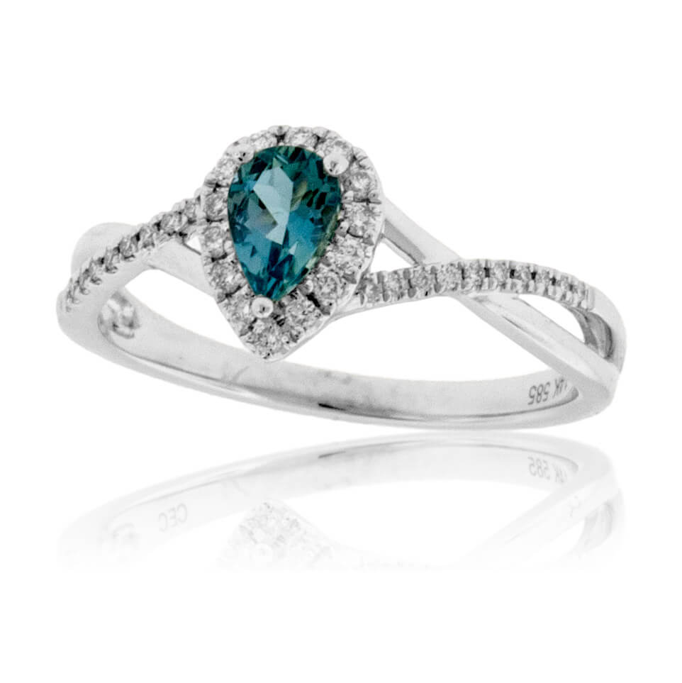 Pear Aquamarine and Diamond Halo Ring - Park City Jewelers