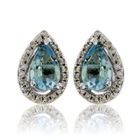 Pear Aquamarine and Diamond Halo Stud Earrings - Park City Jewelers