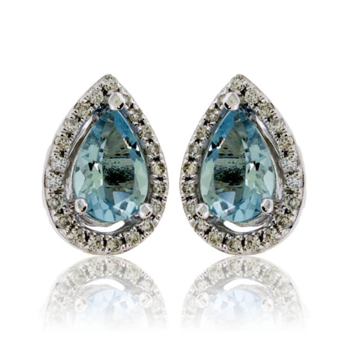 Pear Aquamarine and Diamond Halo Stud Earrings - Park City Jewelers