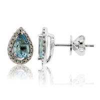 Pear Aquamarine and Diamond Halo Stud Earrings - Park City Jewelers