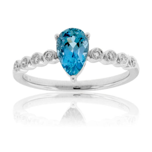 Pear Aquamarine and Diamond Lined Ring - Park City Jewelers