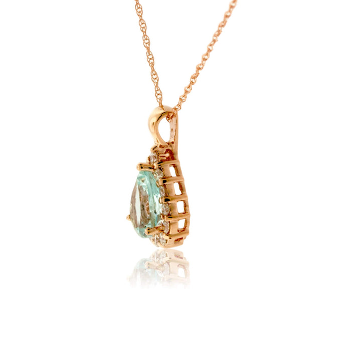 Pear Aquamarine & Diamond Halo Pendant - Park City Jewelers