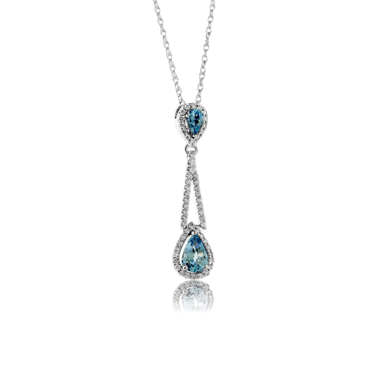 Pear Aquamarine & Diamond Halo Tear Drop Pendant - Park City Jewelers