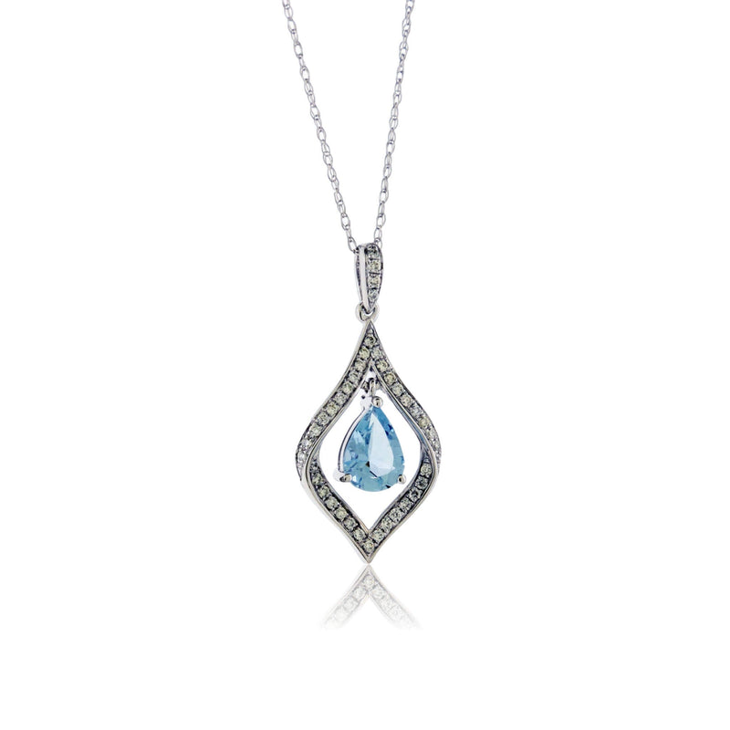 Pear Aquamarine & Geometric Halo Pendant - Park City Jewelers