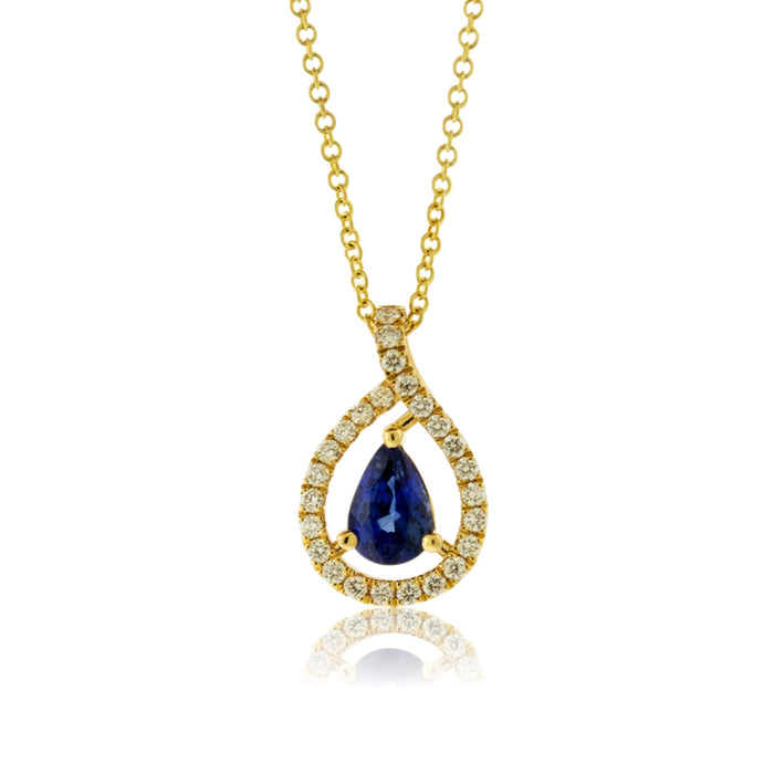 Pear Blue Sapphire and Diamond Pendant - Park City Jewelers