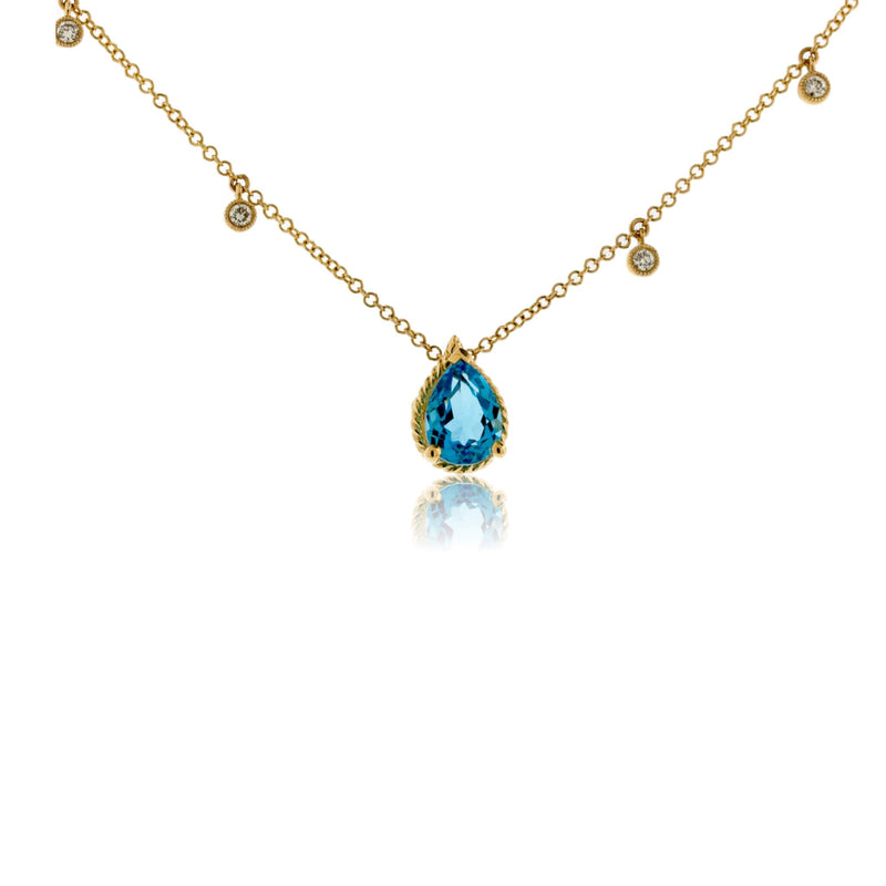 Pear Blue Topaz & Diamond Chain Necklace - Park City Jewelers