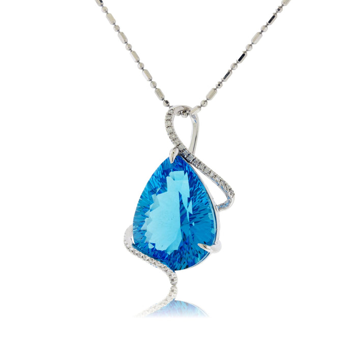 Pear Blue Topaz & Diamond Draped Pendant - Park City Jewelers