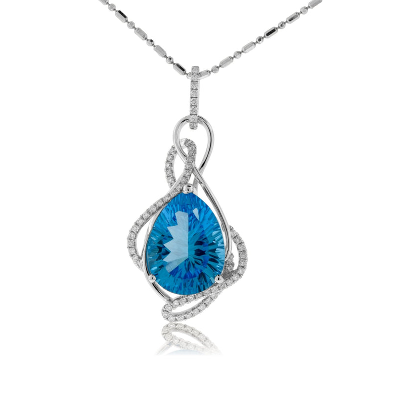 Pear Blue Topaz & Diamond Elegant Design Pendant - Park City Jewelers