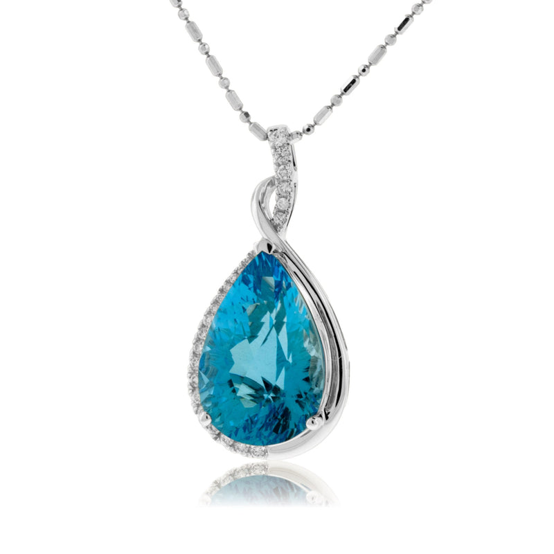 Pear Blue Topaz & Diamond Pendant - Park City Jewelers
