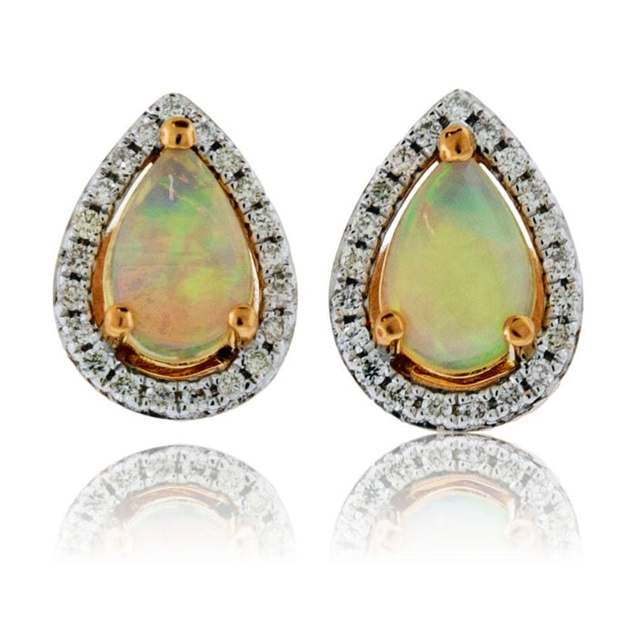Pear Cabochon Opal with Diamond Halo Stud Earrings - Park City Jewelers