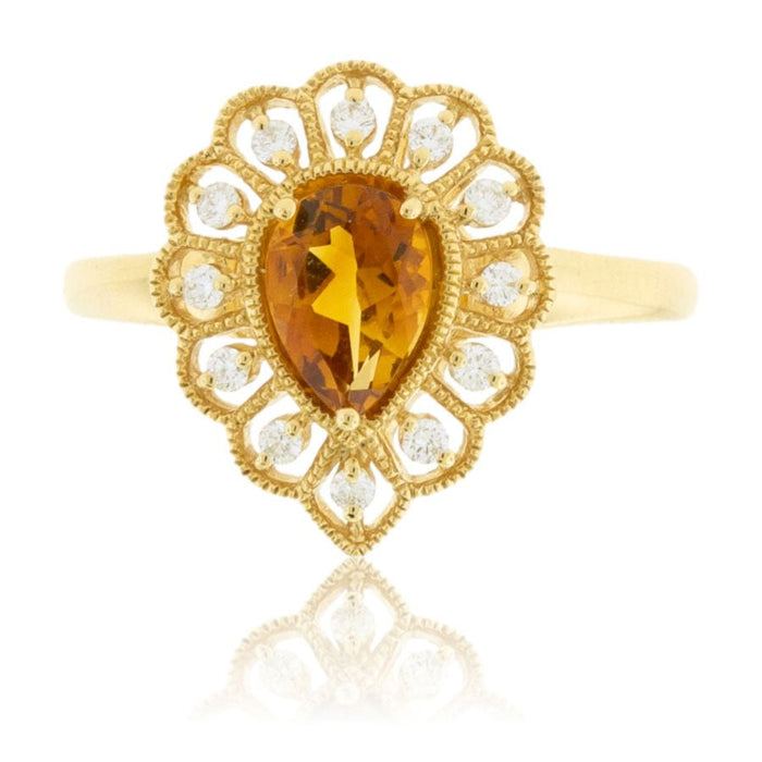 Pear Citrine and Filigree Style Halo Ring - Park City Jewelers