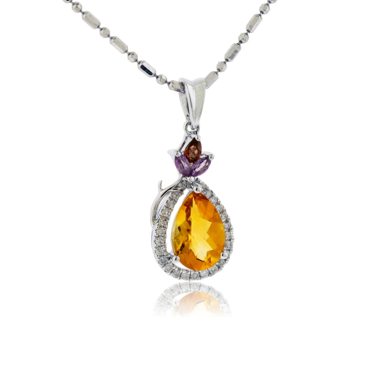 Pear Citrine & Diamond Halo Pendant - Park City Jewelers