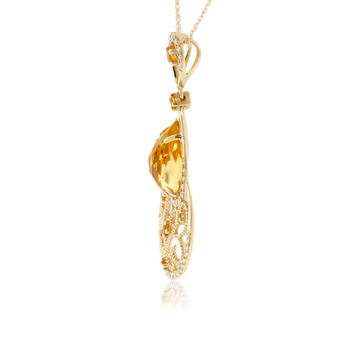 Pear Cut Citrine & Diamond Filigree Pendant w/Chain - Park City Jewelers