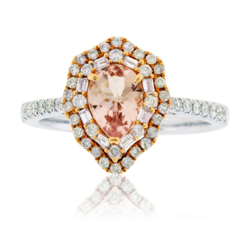 Pear Cut Morganite & Diamond Double Halo Ring - Park City Jewelers