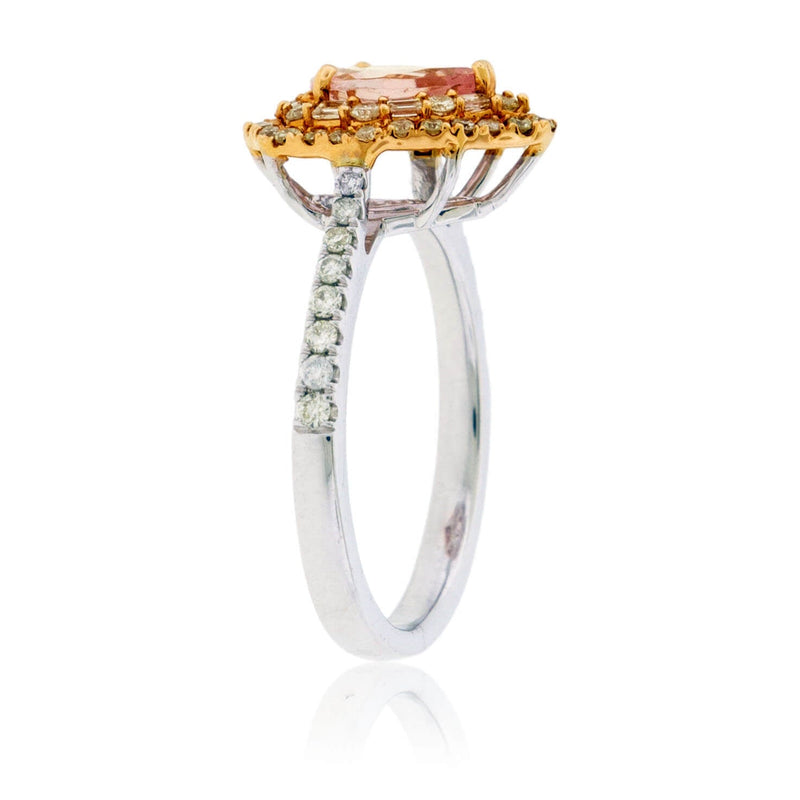 Pear Cut Morganite & Diamond Double Halo Ring - Park City Jewelers
