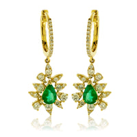 Pear Emerald and Diamond Classic Style Halo Dangle Earrings - Park City Jewelers