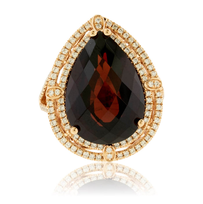 Pear Garnet Double Diamond Ring - Park City Jewelers