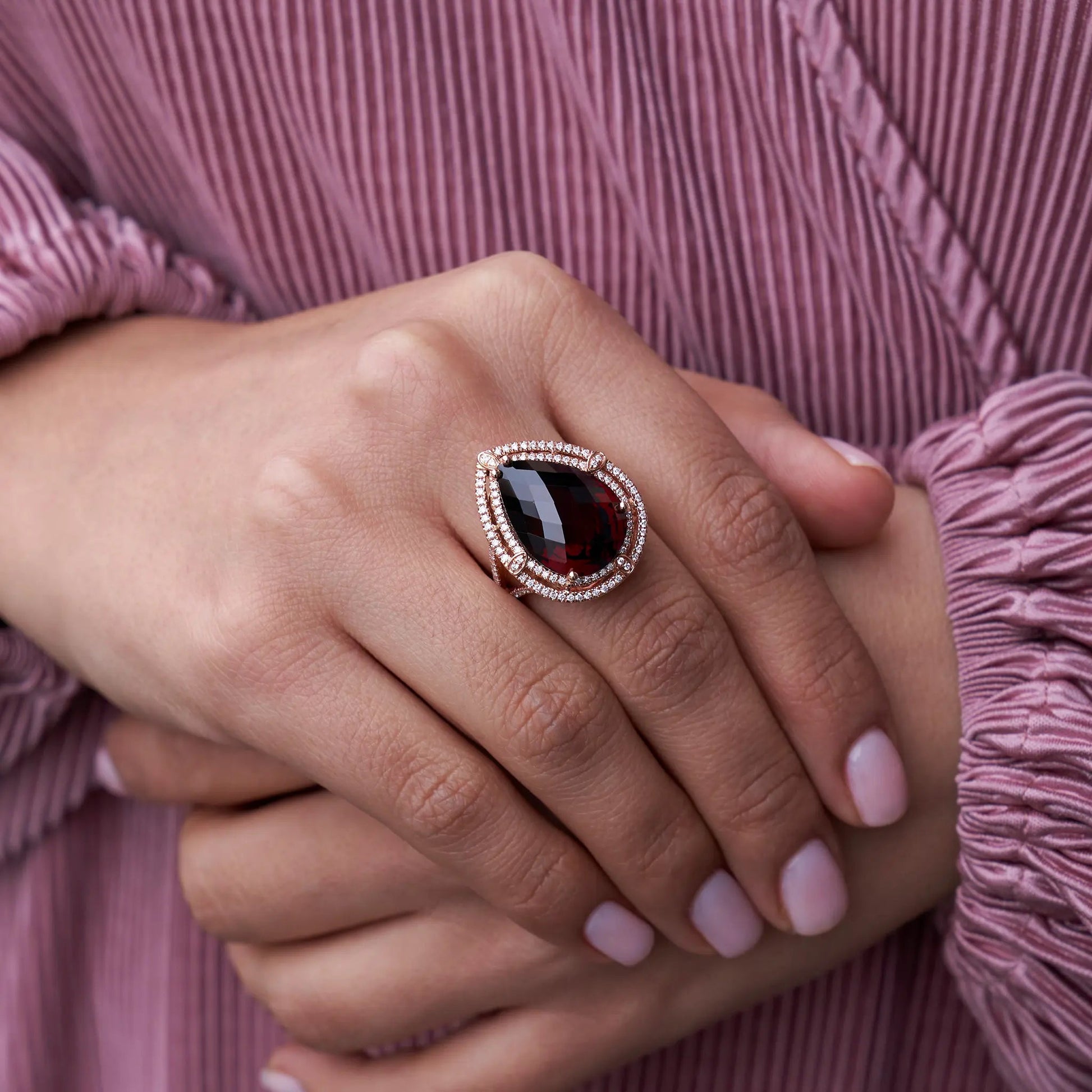 Pear Garnet Double Diamond Ring - Park City Jewelers