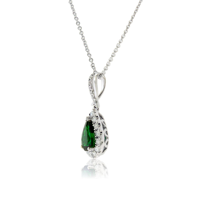 Pear Green Tsavorite Garnet & Diamond Halo Pendant - Park City Jewelers