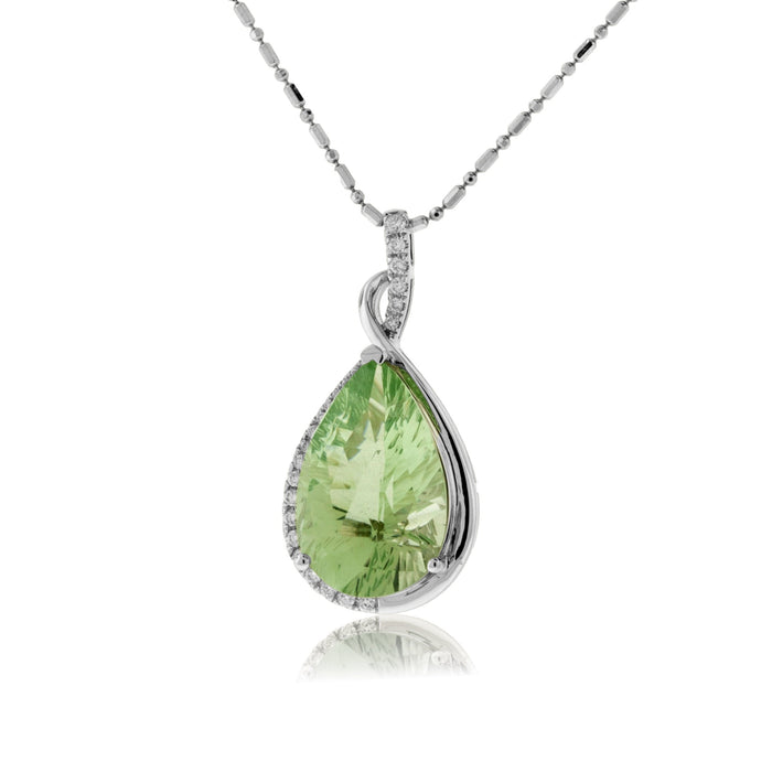 Pear Prasiolite Green Amethyst & Diamond Pendant - Park City Jewelers