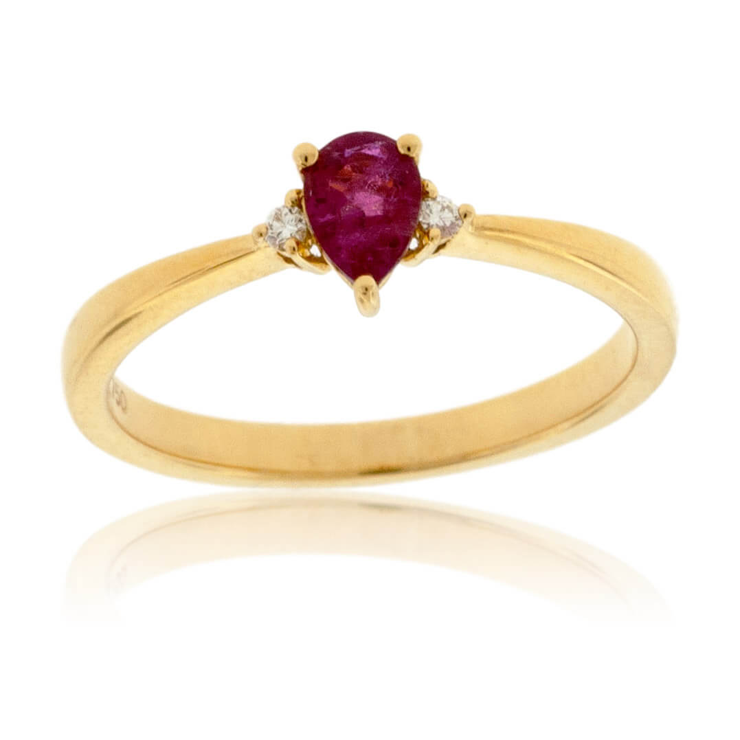 Pear Red Beryl Emerald & Diamond Yellow Gold Ring - Park City Jewelers