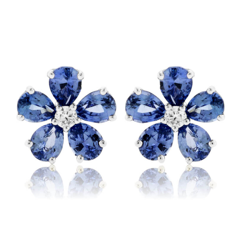 Pear Sapphire Flower with Diamond Accent Stud Earrings - Park City Jewelers