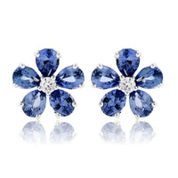 Pear Sapphire Flower with Diamond Accent Stud Earrings - Park City Jewelers