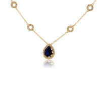 Pear Shape Sapphire Pendant with Diamond Halo & Diamond Accented Chain - Park City Jewelers