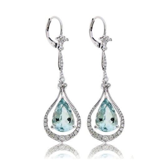 Pear Shaped Aquamarine and Diamond Drop Earrings - Park City Jewelers
