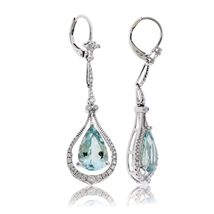 Pear Shaped Aquamarine and Diamond Drop Earrings - Park City Jewelers