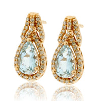 Pear Shaped Aquamarine Diamond Halo Earrings - Park City Jewelers