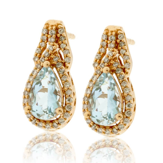 Pear Shaped Aquamarine Diamond Halo Earrings - Park City Jewelers