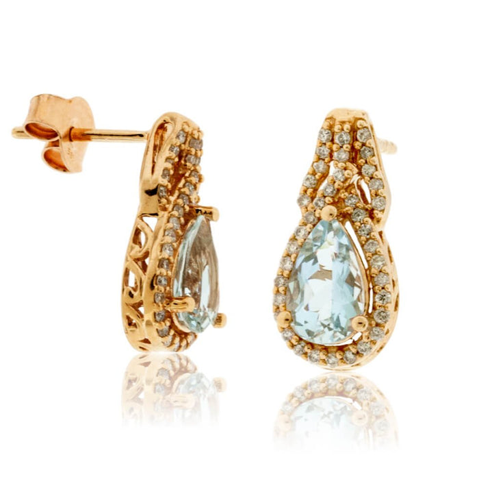Pear Shaped Aquamarine Diamond Halo Earrings - Park City Jewelers