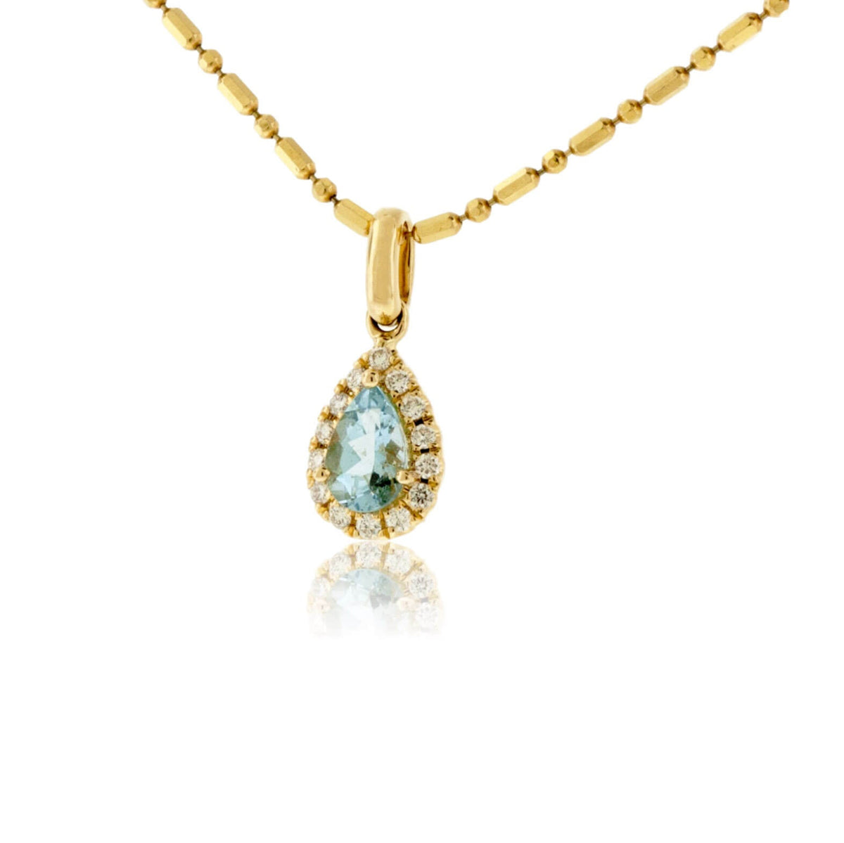 Pear Shaped Aquamarine & Diamond Halo Pendant - Park City Jewelers