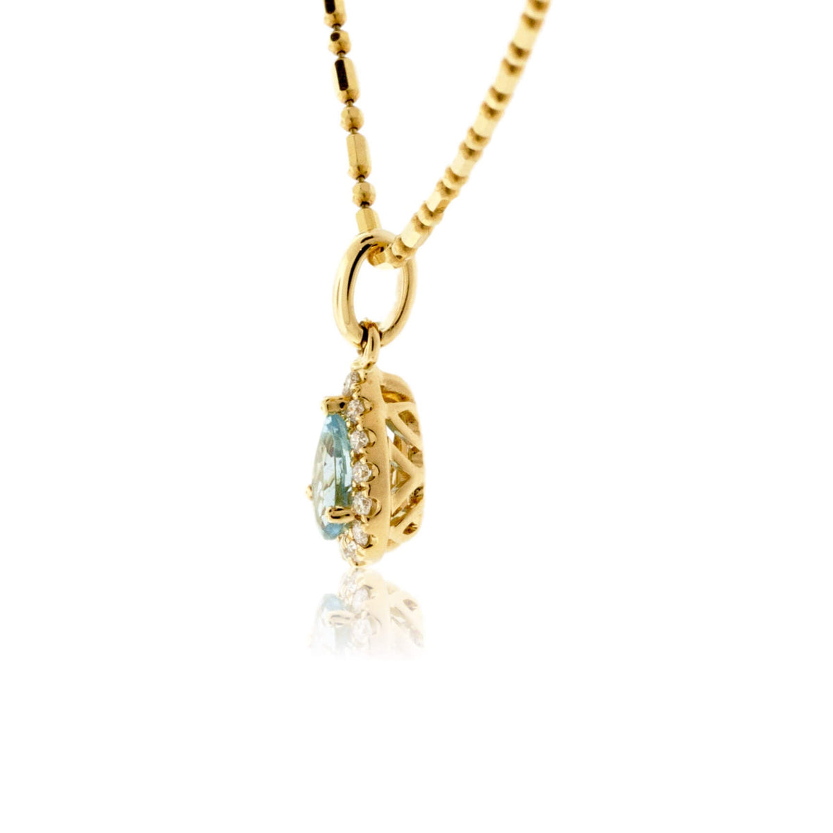 Pear Shaped Aquamarine & Diamond Halo Pendant - Park City Jewelers