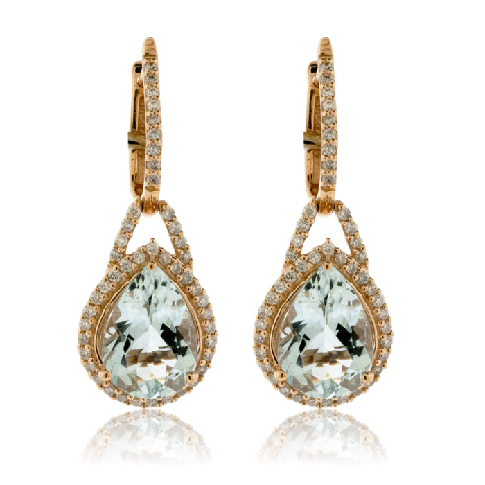 Pear Shaped Aquamarine Drop Diamond Halo Earrings - Park City Jewelers