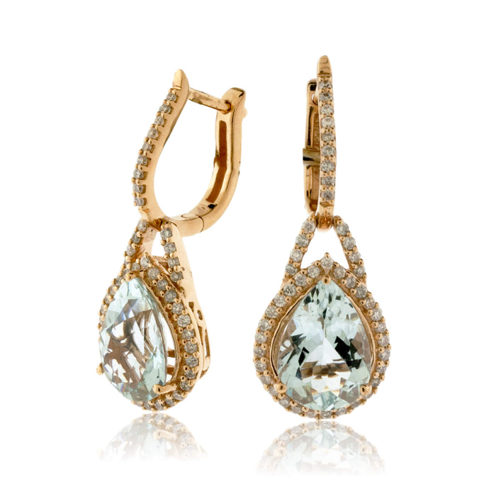 Pear Shaped Aquamarine Drop Diamond Halo Earrings - Park City Jewelers