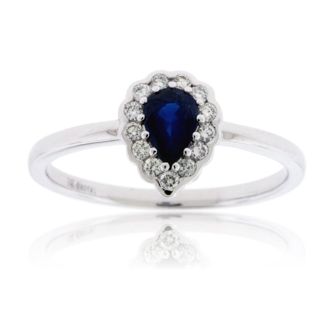 Pear-Shaped Blue Sapphire and Diamond Halo Ring - Park City Jewelers