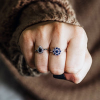 Pear-Shaped Blue Sapphire and Diamond Halo Ring - Park City Jewelers