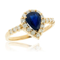 Pear-Shaped Blue Sapphire and Diamond Halo Ring - Park City Jewelers