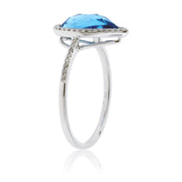 Pear Shaped Blue Topaz and Diamond Halo Ring - Park City Jewelers