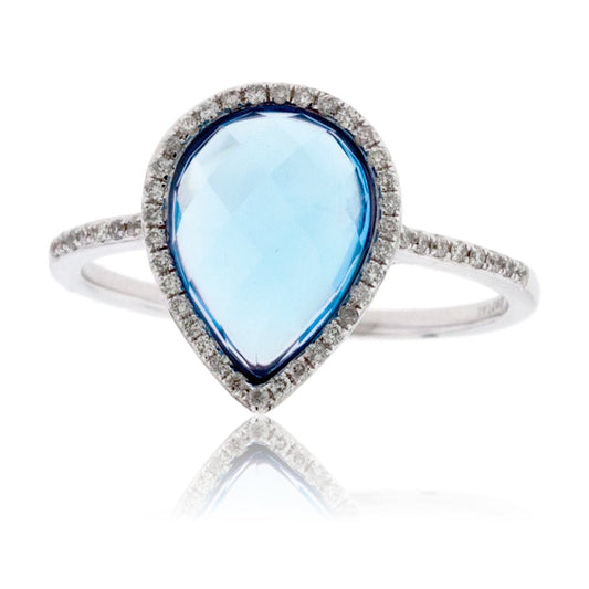Pear Shaped Blue Topaz and Diamond Halo Ring - Park City Jewelers
