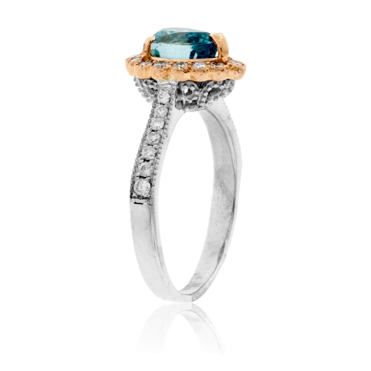 Pear Shaped Blue Zircon with Diamond Milgrain Halo Ring - Park City Jewelers