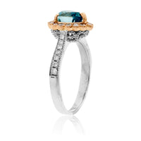 Pear Shaped Blue Zircon with Diamond Milgrain Halo Ring - Park City Jewelers