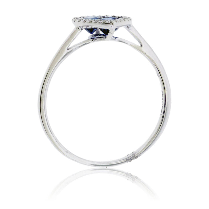 Pear Shaped Blued Sapphire Cluster & Diamond Halo Ring - Park City Jewelers