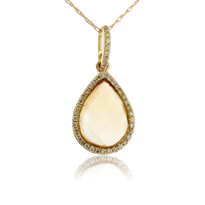 Pear Shaped Citrine with Diamond Halo Pendant and Chain - Park City Jewelers