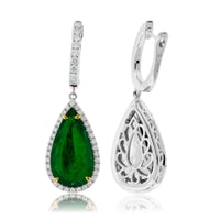 Pear Shaped Dangle Emerald & Diamond Halo Earrings - Park City Jewelers