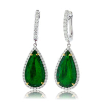 Pear Shaped Dangle Emerald & Diamond Halo Earrings - Park City Jewelers